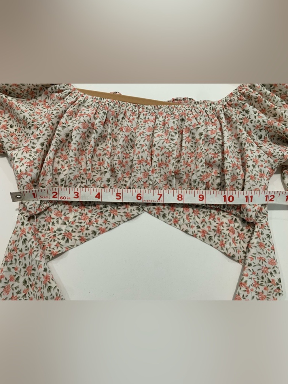 Women’s Lyaner Floral Tie-Back Puff Sleeve Crop Top Off Shoulder Shirt, Small - Picture 6 of 8